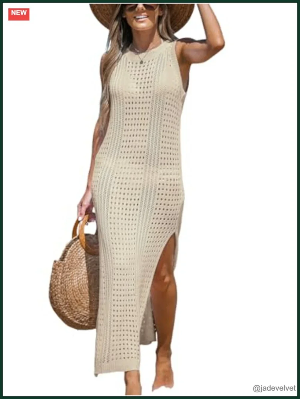 Cutout Bodycon Maxi Cover-Up Dress Crew Neck Sleeveless Summer Beach